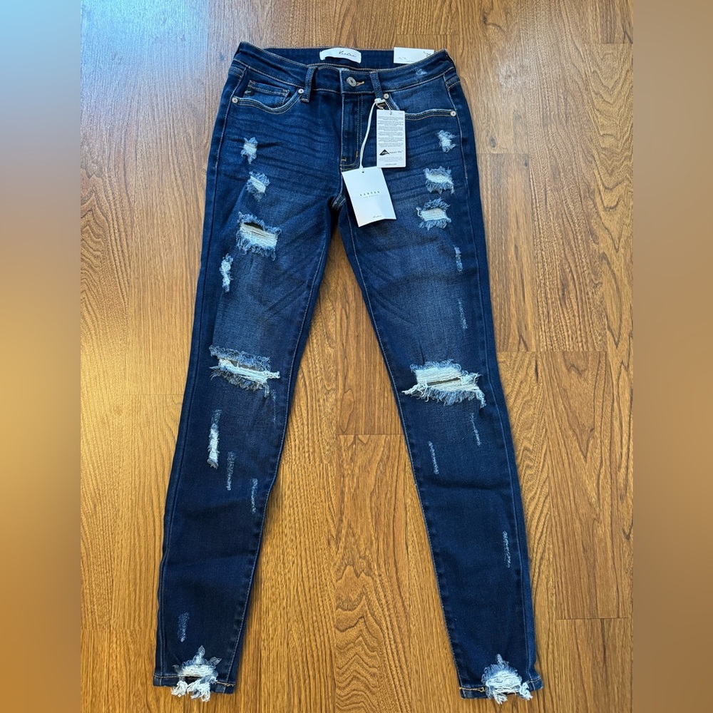 KanCan Dark Blue Distressed Skinny Jeans Size 3/25 NEW